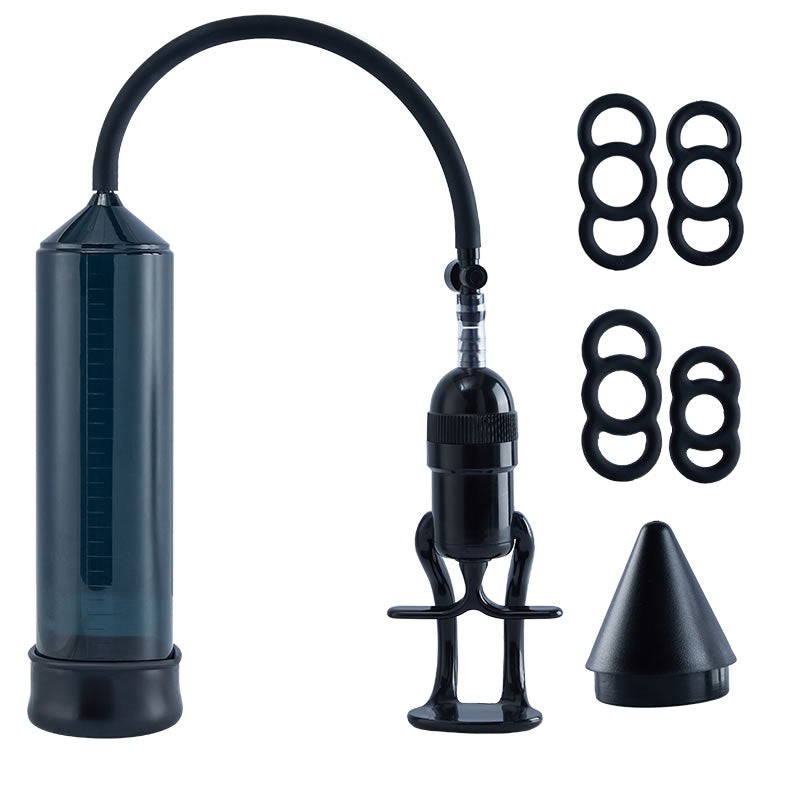 Pompe à pénis manuelle noire, aide à l'érection, simple et facile à utiliser, avec anneaux de remplacement assortis et p