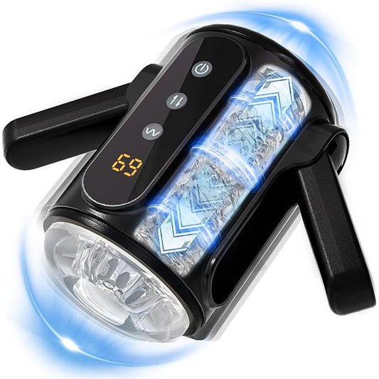 Masturbateur automatique pour hommes avec deux poignées et des vibrations de stretch avec 9 fréquences