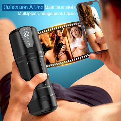 Challenger - Masturbateur masculin à 5 niveaux d’aspiration et 10 modes de vibration, vitesse réglable, manchon réaliste en TPE, étanche IPX7