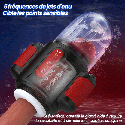 Storm Vortex – Pulvérisation d’eau à 5 fréquences + Vibration à 10 fréquences + Rotation à 5 fréquences, Double stimulation du gland, Double usage