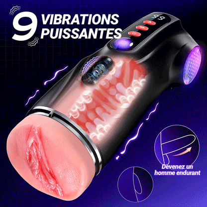 【Vente flash : -30 %】Daphne - Pompe à Penis avec 3 Manches Interchangeables, Chatte de Poche, 9 Modes de Succion & 9 Modes de Vibration, Masturbateur Masculin