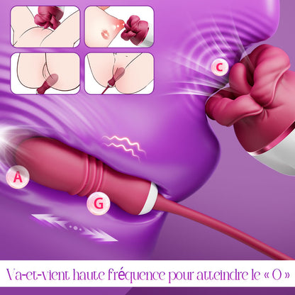 Elowen - Grande bouche avec léchage par la langue pour la stimulation du clitoris et des tétons, vibromasseur à va-et-vient pour le point G.