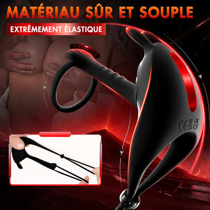 Anneau vibrant, jouet sexuel pour couples, double anneau de pénis extrême, anneau testiculaire, jouet sexuel, anneau en silicone, jouet sexuel vibrant pour hommes avec 7 modes de vibration, Contitop Noir