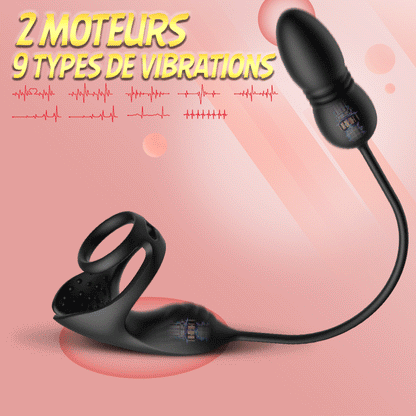 Masseur prostatique avec 9 niveaux de choc et de vibration, stimulateur testiculaire et anneau pénien