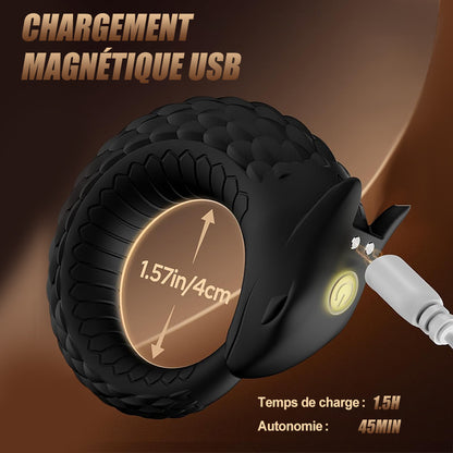 Dragon Thunder – Anneau pénien à 10 vibrations, jouet en silicone longue durée