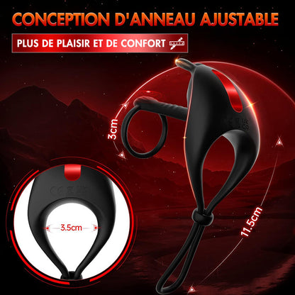 Anneau vibrant, jouet sexuel pour couples, double anneau de pénis extrême, anneau testiculaire, jouet sexuel, anneau en silicone, jouet sexuel vibrant pour hommes avec 7 modes de vibration, Contitop Noir