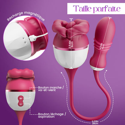 Elowen - Grande bouche avec léchage par la langue pour la stimulation du clitoris et des tétons, vibromasseur à va-et-vient pour le point G.