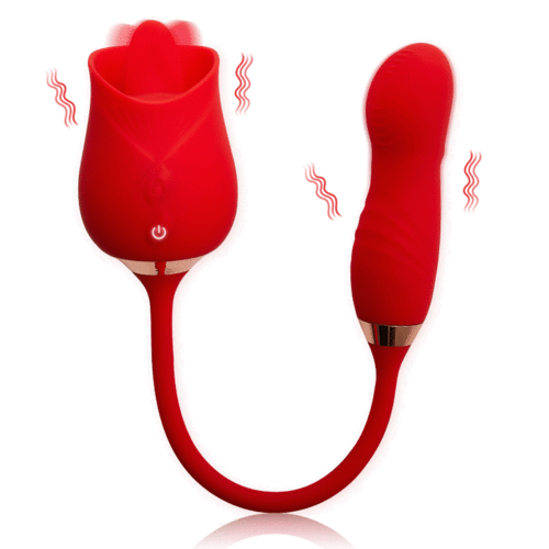Vibromasseur clitoridien à double extrémité de léchage de langue rose romantique